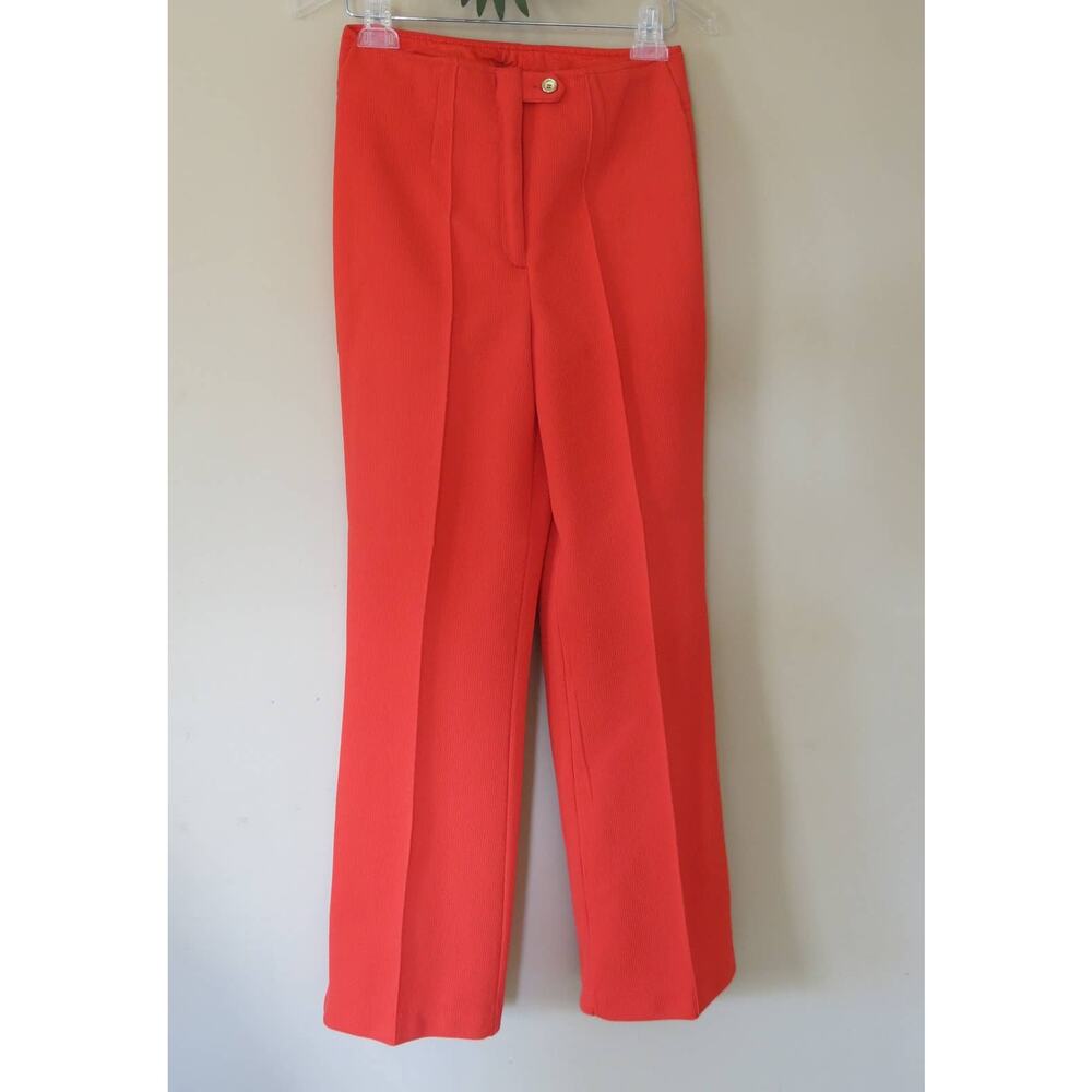 VINTAGE 1970's MISS HOLLY Pants Size 14 Polyester Zipper Ribbed Red/Orange
